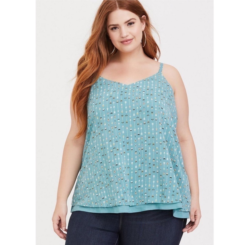 Torrid Sophie Challis Double Layer Swing Cami Teal Arrow Print 2X Festival Boho